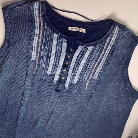 Free People Rustic Fabric Stripe Thermal tank blouse sleeves T-shirt new - Picture 5 of 6